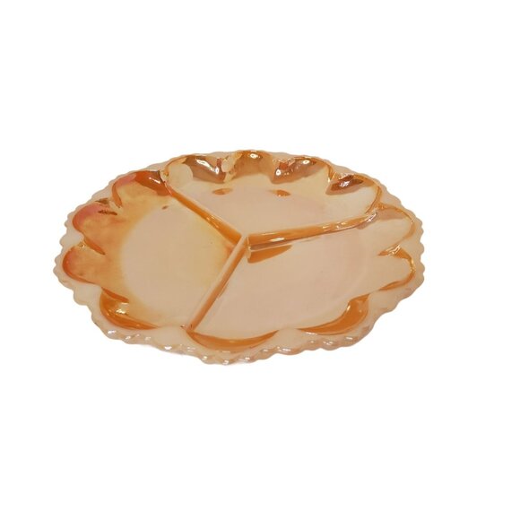 Anchor Hocking - Fire King Peach Lustre Three Section Relish Dish - 9.75" - Picture 8 of 8